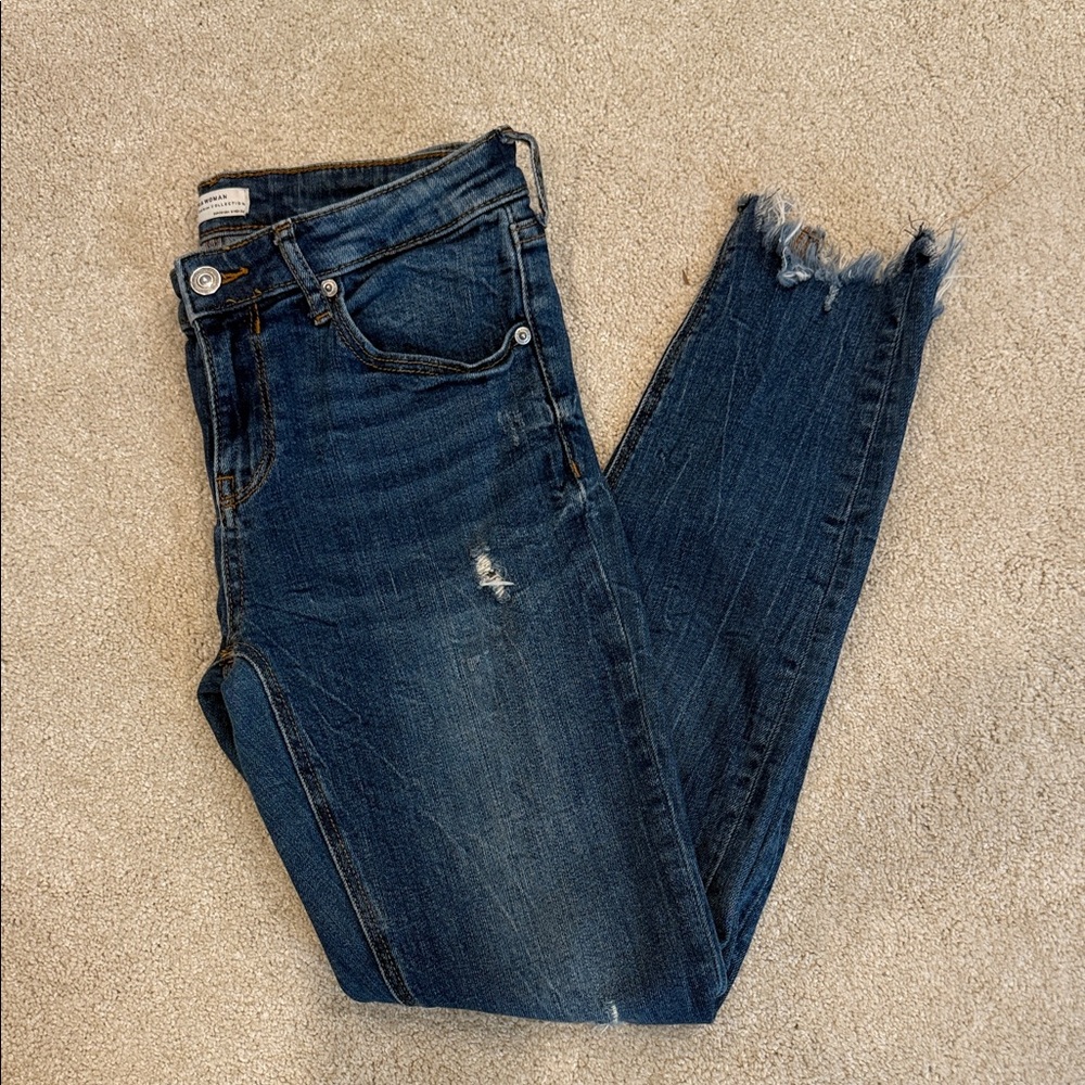Zara Dark Blue Distressed Skinny Jeans